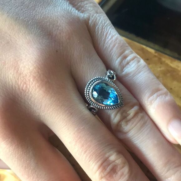 Natural Marambaia Blue Topaz Sterling Silver Solitaire Ring Size 8 - Picture 3 of 9